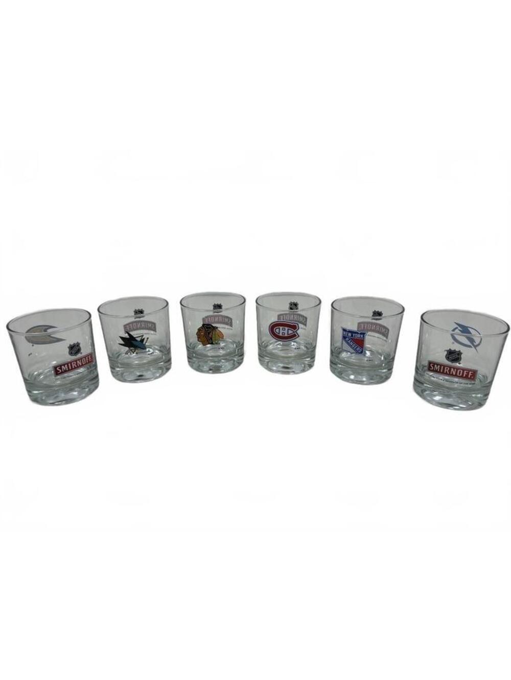 Smirnoff NHL Logo Collectible Whisky Glasses Set of 6 / EUC